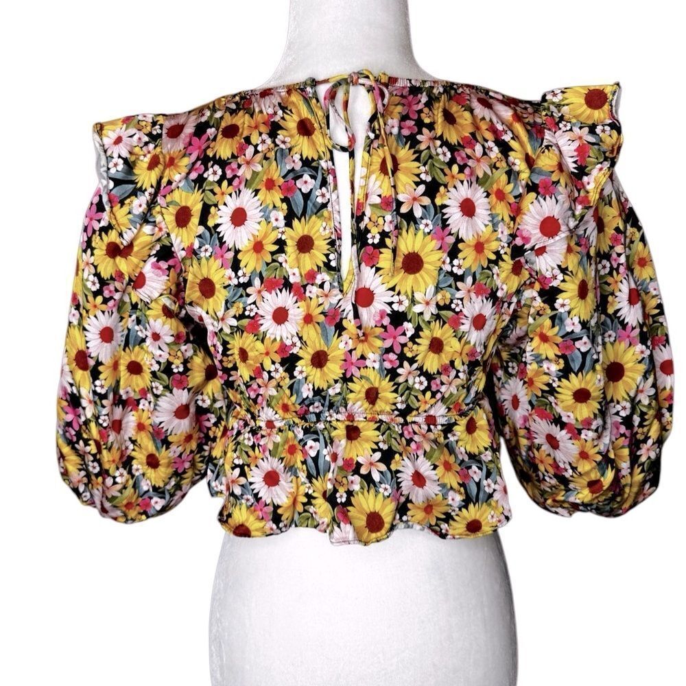 For Love & Lemons Floral Puff Sleeve Glenn crop Top size Medium - Picture 5 of 9